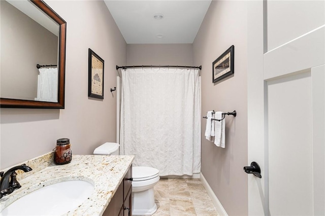 16 Kimberly Ct, North Kingstown, RI 02852 - full bathroom with vanity, toilet, baseboards, and curtained shower