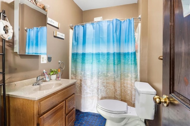 366 Pascoag Main St, Burrillville, RI 02859 - full bathroom featuring toilet, tile patterned flooring, vanity, and a shower with curtain