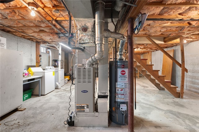 30 Saundra Dr, Westerly, RI 02891 - unfinished below grade area with gas water heater, independent washer and dryer, stairway, and heating unit