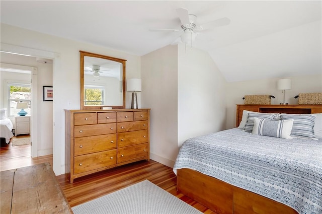 29 Webster St, Newport, RI 02840 - bedroom with wood finished floors, lofted ceiling, a ceiling fan, and baseboards