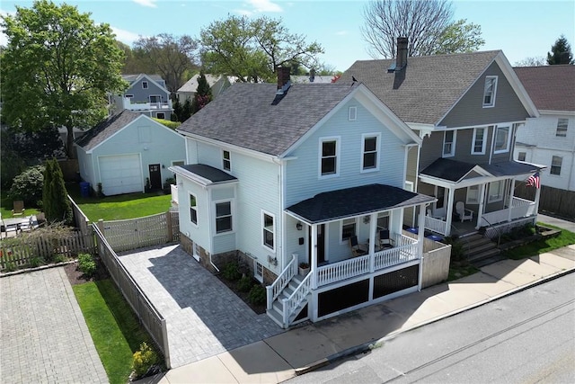 29 Webster St, Newport, RI 02840 - back of house featuring a porch, stairway, a chimney, and fence