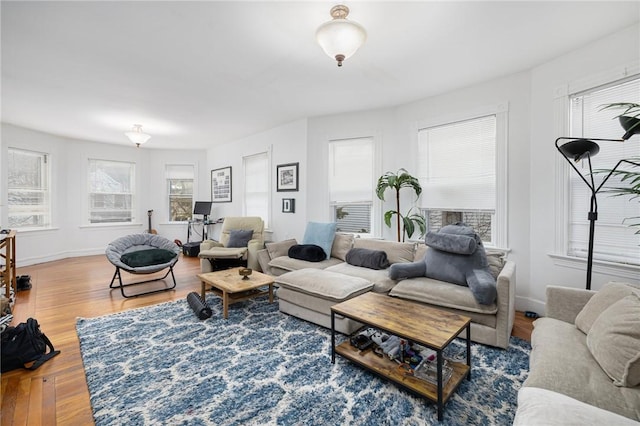 living room with baseboards and wood finished floors