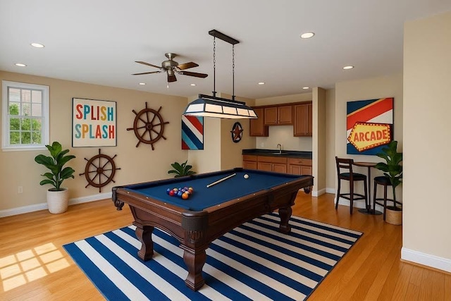 115 Read St, Attleboro, MA 02703 - game room with bar with sink, pool table, light wood-style floors, a ceiling fan, and baseboards