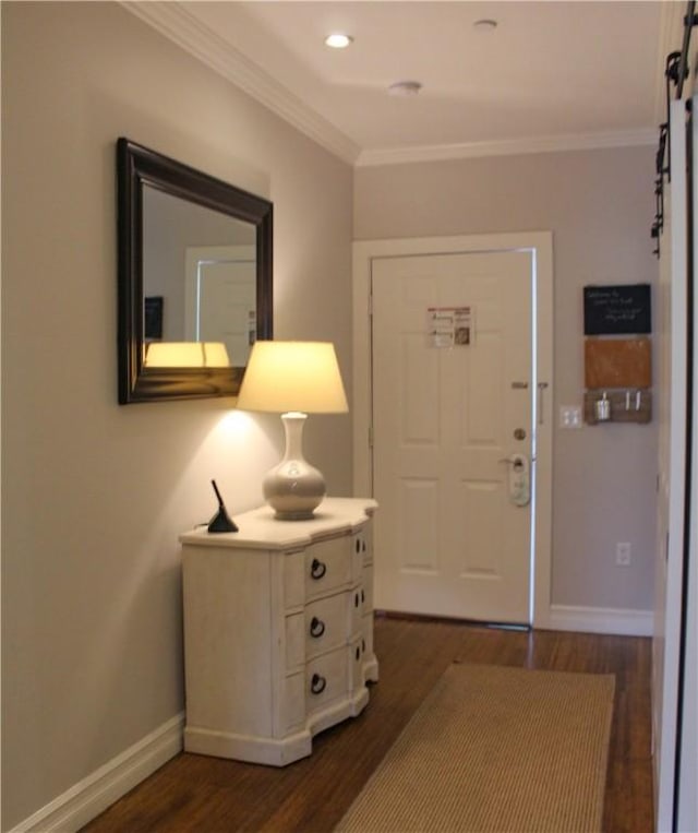 44 Bay St Unit B110, Westerly, RI 02891 - entryway featuring ornamental molding, dark wood finished floors, and baseboards