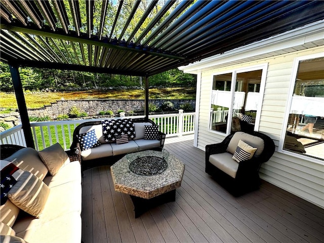 wooden deck featuring outdoor lounge area