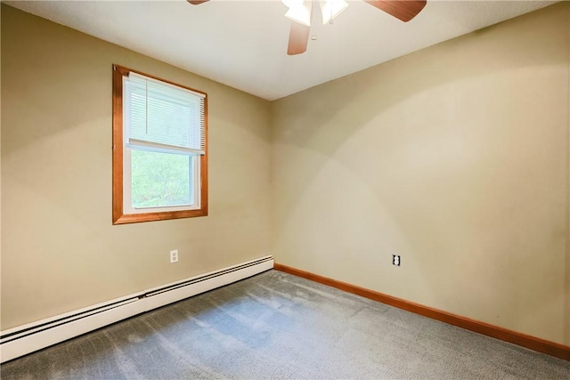 274 Courthouse Ln, Burrillville, RI 02859 - unfurnished room featuring baseboard heating, a ceiling fan, carpet flooring, and baseboards