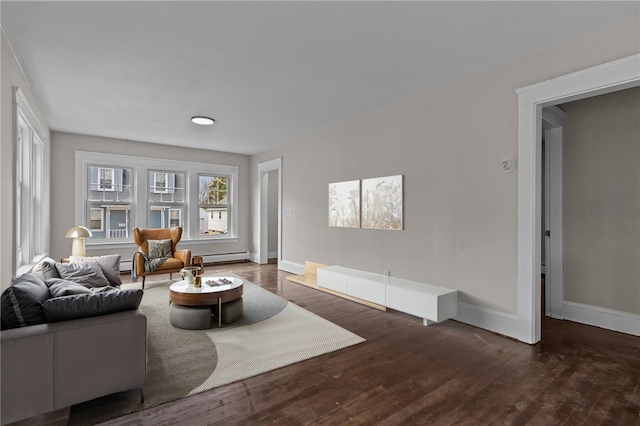 9 Lookout Ave, North Providence, RI 02911 - living room featuring a baseboard heating unit, wood finished floors, and baseboards