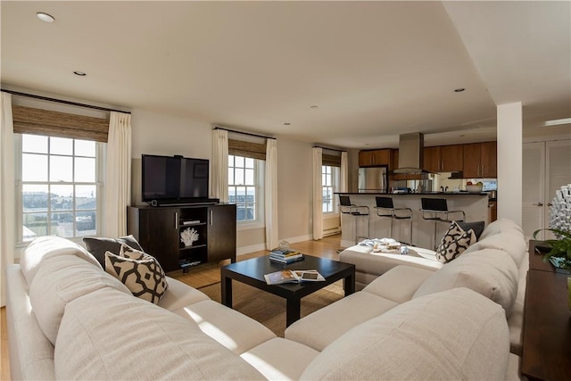 38 Bay St Unit W402, Westerly, RI 02891 - living room with light wood-type flooring, baseboards, and recessed lighting