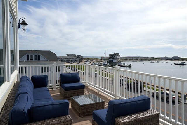 38 Bay St Unit W201/202, Westerly, RI 02891 - balcony featuring an outdoor living space and a water view