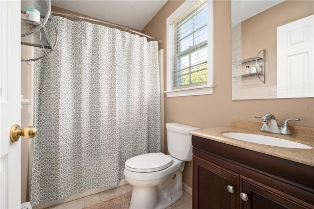 22 Linda Ln, South Windsor, CT 06074 - bathroom featuring toilet, vanity, tile patterned floors, and a shower with curtain