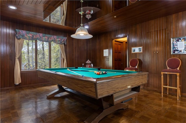 136 White Birch Cir, Scituate, RI 02831 - rec room with pool table, wooden walls, a towering ceiling, and baseboards