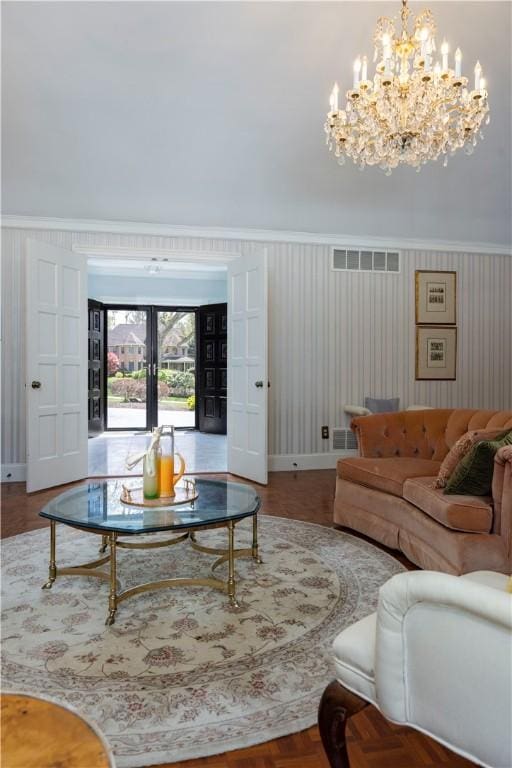 136 White Birch Cir, Scituate, RI 02831 - living room featuring a chandelier, a wainscoted wall, and a decorative wall