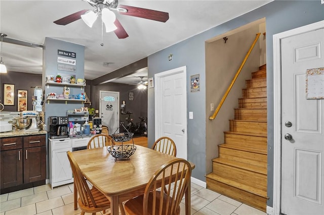 24 Seventh St, East Providence, RI 02914 - dining space with ceiling fan, light tile patterned floors, and stairway