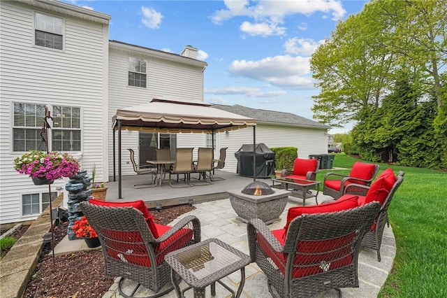 14 Ginger Trl, Coventry, RI 02816 - view of patio / terrace featuring a gazebo, a grill, an outdoor living space with a fire pit, and outdoor dining space