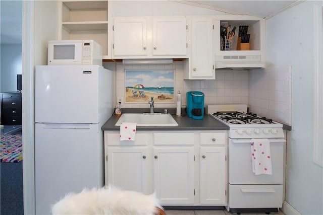 88 Old Post Rd Unit 10, Westerly, RI 02891 - kitchen with white appliances, open shelves, under cabinet range hood, and a sink