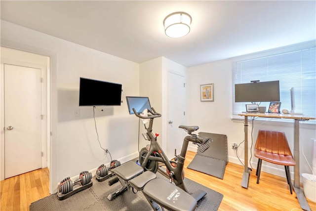 workout area featuring wood finished floors