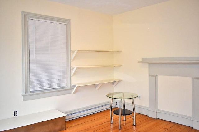 detailed view of baseboard heating and wood finished floors