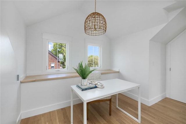 104 Second St, Newport, RI 02840 - home office featuring a chandelier, wood finished floors, baseboards, and high vaulted ceiling