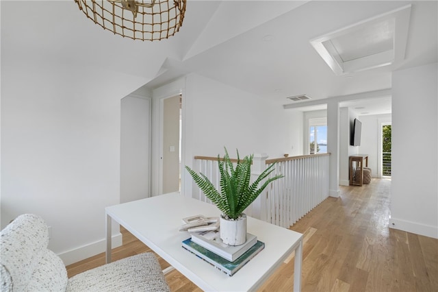 104 Second St, Newport, RI 02840 - corridor with attic access, light wood finished floors, and baseboards