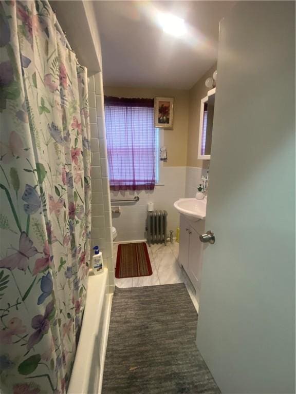 362 Webster Ave, Cranston, RI 02920 - full bath with radiator, vanity, and shower / bathtub combination with curtain