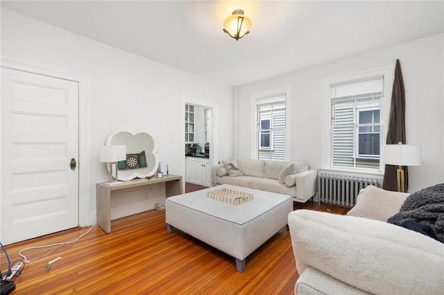 living room featuring radiator and wood finished floors