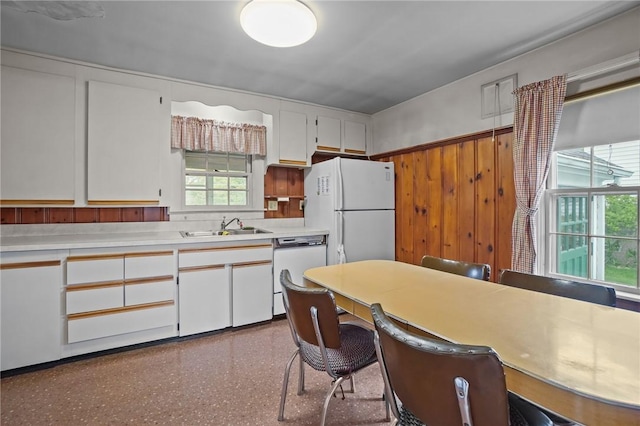 57 Sylvan Rd, East Providence, RI 02916 - kitchen featuring white appliances, a sink, light countertops, and white cabinets