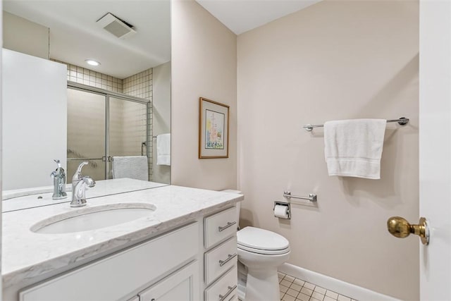 26 Bagy Wrinkle Cv, Warren, RI 02885 - bathroom featuring a shower stall, tile patterned flooring, toilet, vanity, and baseboards