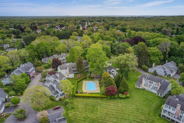 26 Bagy Wrinkle Cv, Warren, RI 02885 - aerial view of residential area with a forest and a pool