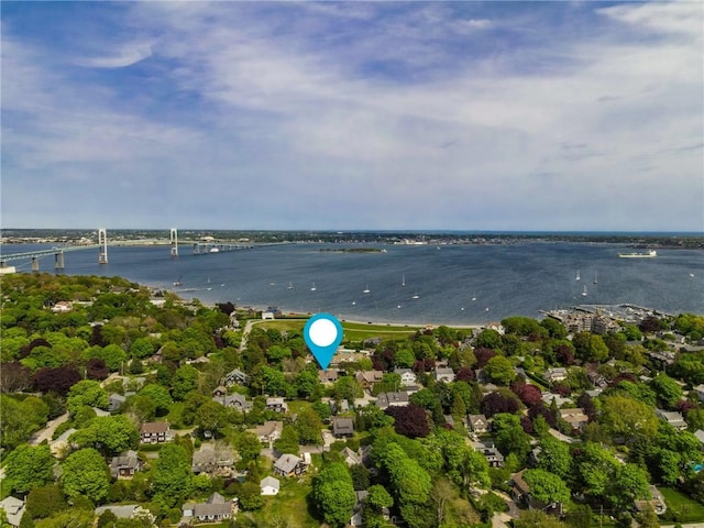 43 Standish Rd, Jamestown, RI 02835 - aerial overview of property's location featuring a notable bridge and a large body of water