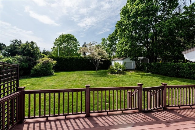 43 Standish Rd, Jamestown, RI 02835 - wooden deck featuring a yard and an outbuilding