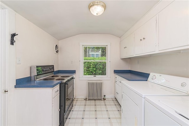 43 Standish Rd, Jamestown, RI 02835 - laundry area with radiator heating unit, separate washer and dryer, light floors, and baseboards