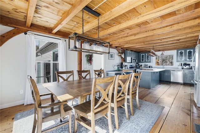 40 Charlotte Ave, North Kingstown, RI 02874 - dining room featuring light wood-style flooring, baseboards, and wood ceiling