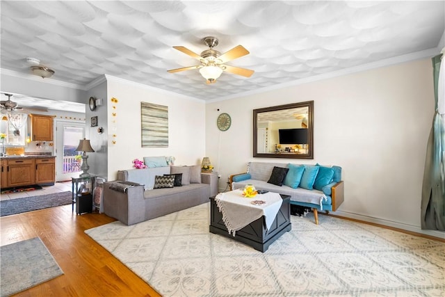 151 Bend St S Unit 2, Pawtucket, RI 02860 - living area with a ceiling fan, light wood-type flooring, and ornamental molding