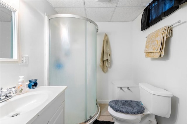 151 Bend St S Unit 2, Pawtucket, RI 02860 - full bath featuring a paneled ceiling, a stall shower, toilet, vanity, and tile patterned floors