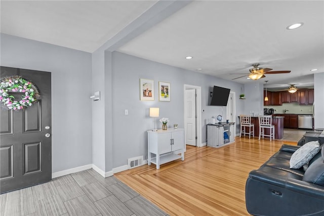 95 Vincent Ave, North Providence, RI 02904 - living area with a ceiling fan, baseboards, and recessed lighting