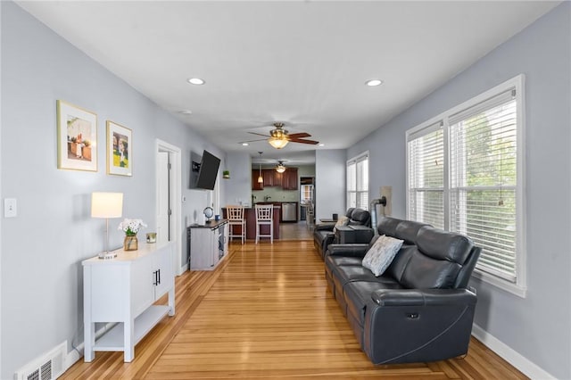 95 Vincent Ave, North Providence, RI 02904 - living area with a ceiling fan, light wood-style flooring, recessed lighting, and baseboards