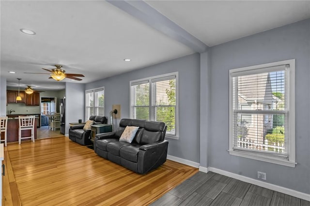 95 Vincent Ave, North Providence, RI 02904 - living area featuring ceiling fan, baseboards, and recessed lighting