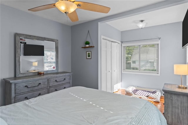 95 Vincent Ave, North Providence, RI 02904 - bedroom with a closet, wood finished floors, and a ceiling fan