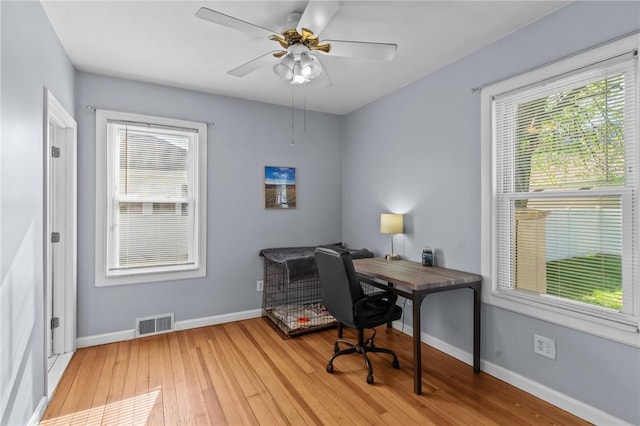 95 Vincent Ave, North Providence, RI 02904 - office area featuring light wood-type flooring, baseboards, and ceiling fan