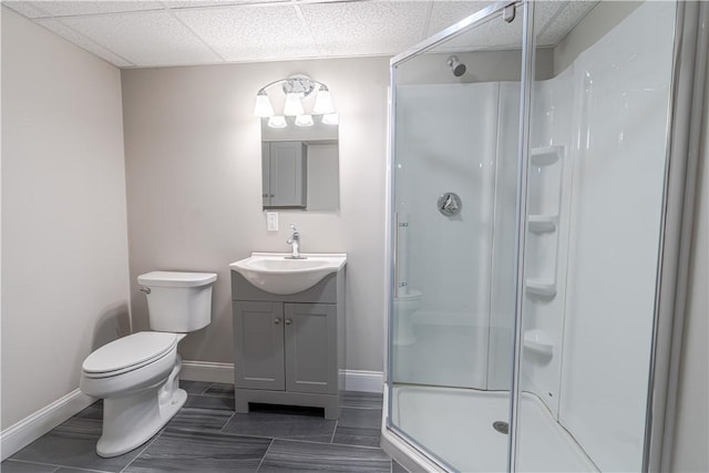 33 Perennial Dr, Cranston, RI 02920 - bathroom with toilet, a stall shower, baseboards, and vanity