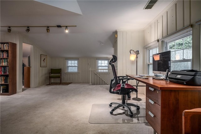 2 Cherry Ln, Bristol, RI 02809 - office featuring track lighting, carpet, and wooden walls
