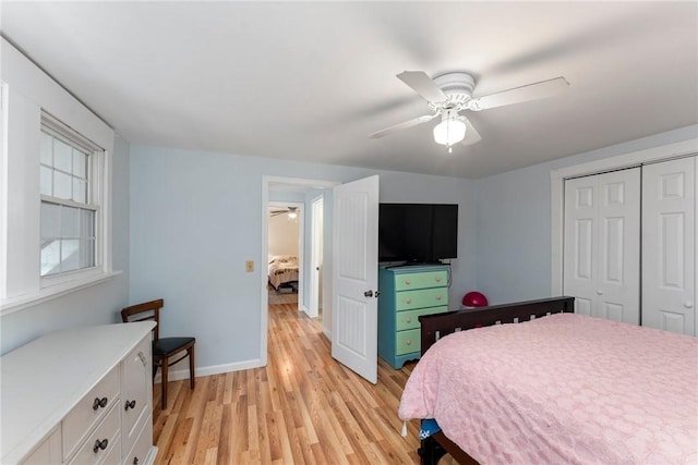 795 S Main St, Burrillville, RI 02859 - bedroom featuring light wood-type flooring, a closet, a ceiling fan, and baseboards