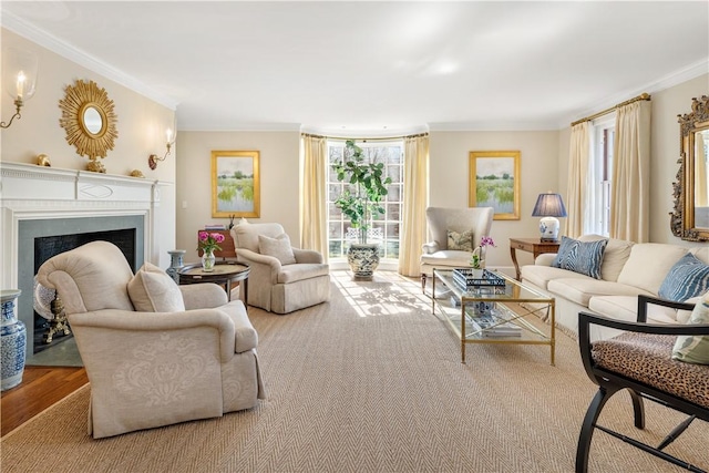 125 Grotto Ave, Providence, RI 02906 - living area with crown molding, healthy amount of natural light, and a fireplace