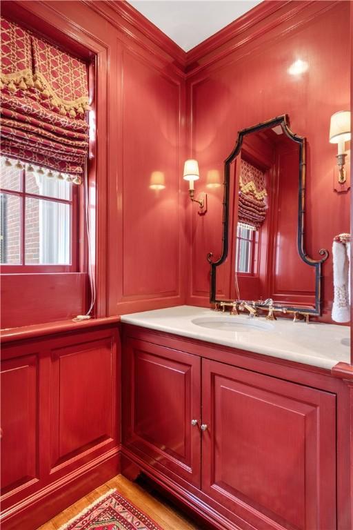 125 Grotto Ave, Providence, RI 02906 - bathroom with vanity and crown molding