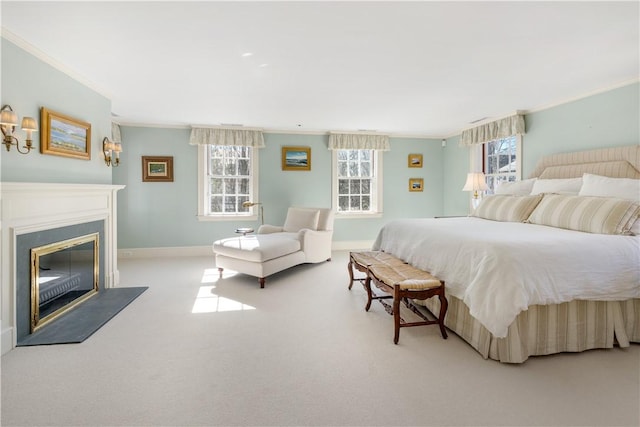 125 Grotto Ave, Providence, RI 02906 - bedroom featuring crown molding, carpet flooring, baseboards, and a glass covered fireplace