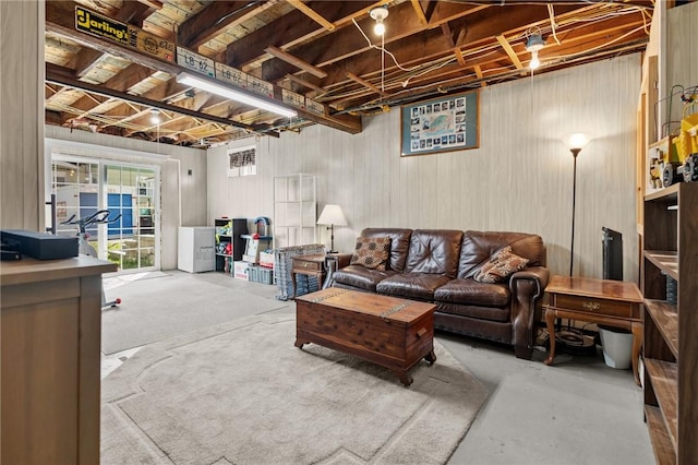 living room featuring concrete floors