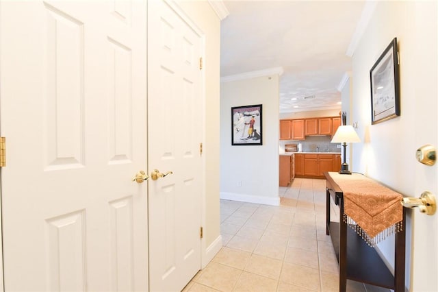 200 Roger Williams Ave Unit 106, East Providence, RI 02916 - hall with ornamental molding, baseboards, light tile patterned floors, and a sink