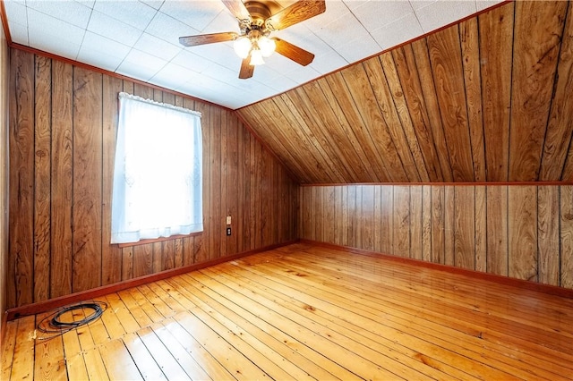 49 Gooding St, Pawtucket, RI 02860 - additional living space featuring hardwood / wood-style flooring, wood walls, ceiling fan, and lofted ceiling