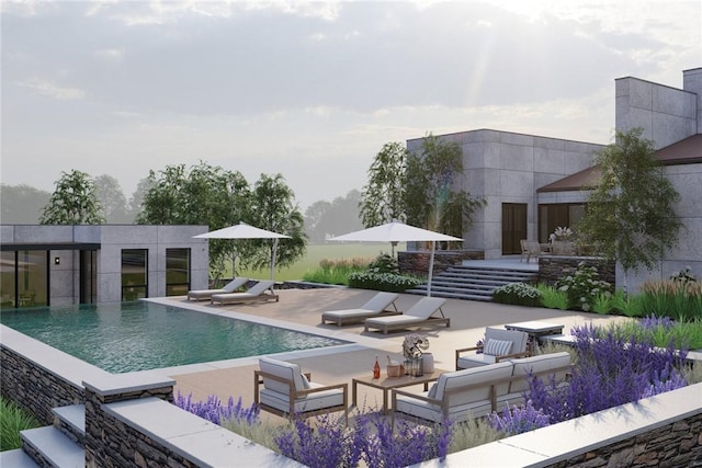 155 W Main Rd, Little Compton, RI 02837 - view of swimming pool featuring a patio, an outdoor living space, and an infinity pool