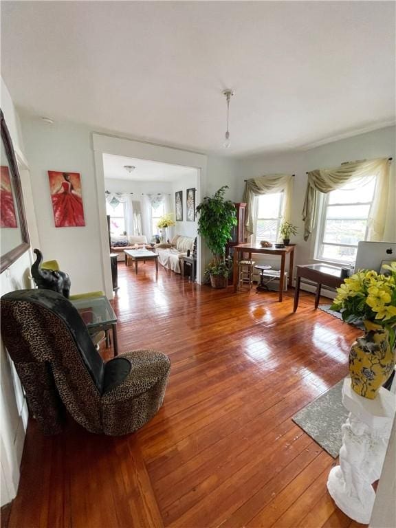 living area with wood-type flooring